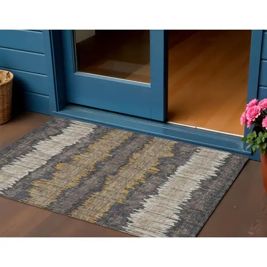 Brown And Taupe Striped Washable Indoor Outdoor Area Rug Photo 1