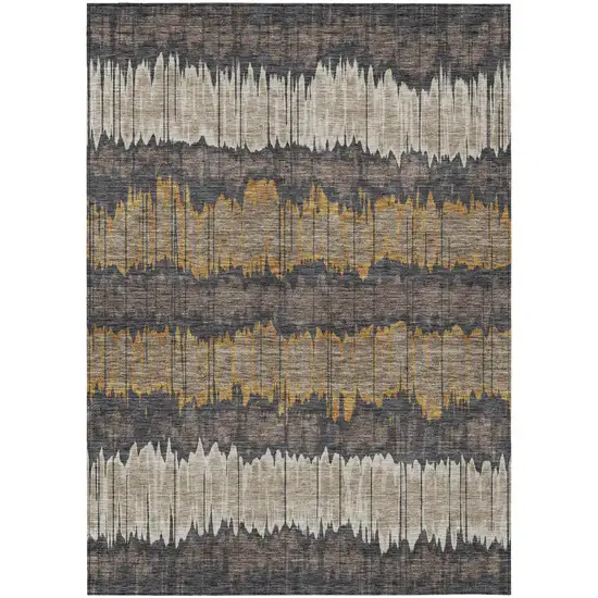 Brown And Taupe Striped Washable Indoor Outdoor Area Rug Photo 1