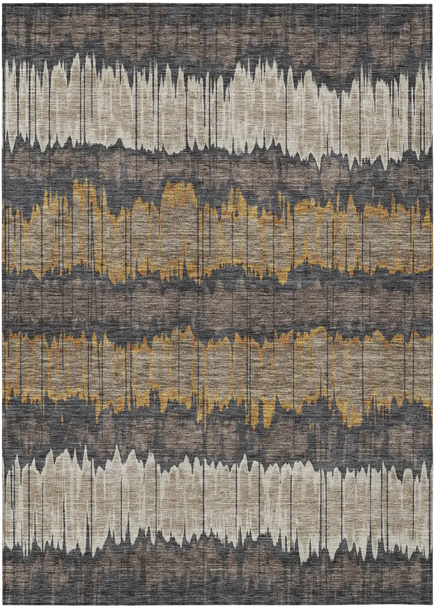 Brown And Taupe Striped Washable Indoor Outdoor Area Rug Photo 1