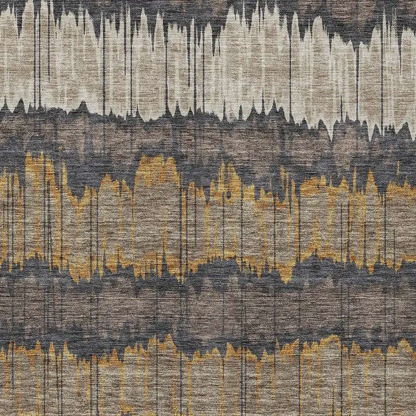 Brown And Taupe Striped Washable Indoor Outdoor Area Rug Photo 5