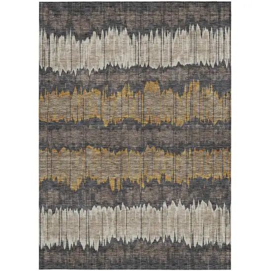 Brown And Taupe Striped Washable Indoor Outdoor Area Rug Photo 7