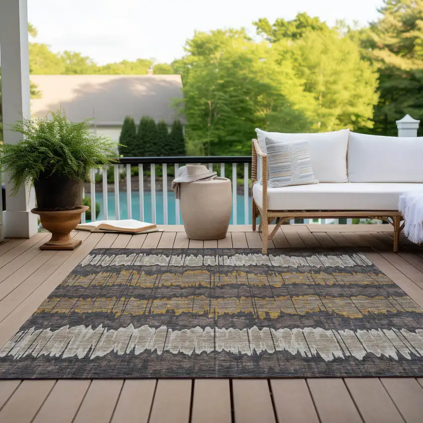 Brown And Taupe Striped Washable Indoor Outdoor Area Rug Photo 9