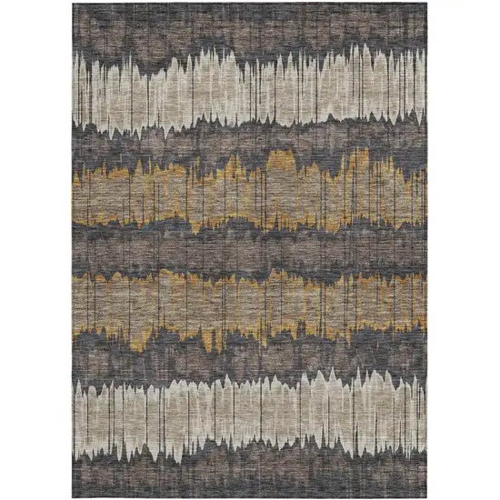 Brown And Taupe Striped Washable Indoor Outdoor Area Rug Photo 6