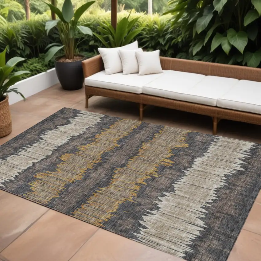 Brown And Taupe Striped Washable Indoor Outdoor Area Rug Photo 1