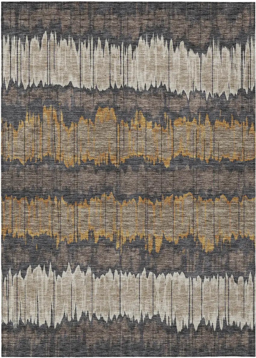 Brown And Taupe Striped Washable Indoor Outdoor Area Rug Photo 1