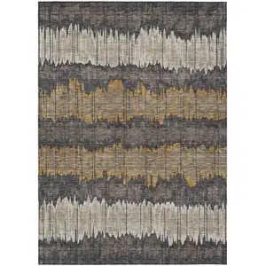Photo of Brown And Taupe Striped Washable Indoor Outdoor Area Rug