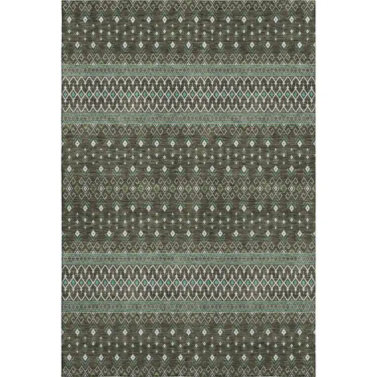 Brown And Taupe Tribal Washable Area Rug With UV Protection Photo 1