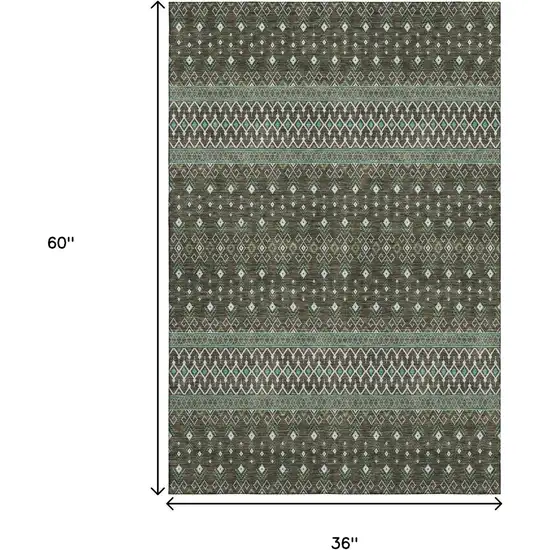 Brown And Taupe Tribal Washable Area Rug With UV Protection Photo 6