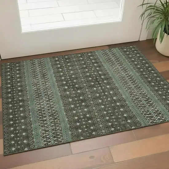Brown And Taupe Tribal Washable Area Rug With UV Protection Photo 1