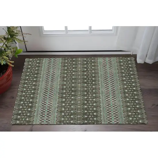 Brown And Taupe Tribal Washable Area Rug With UV Protection Photo 2