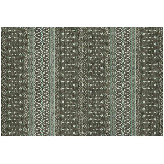 Brown And Taupe Tribal Washable Area Rug With UV Protection Photo 2