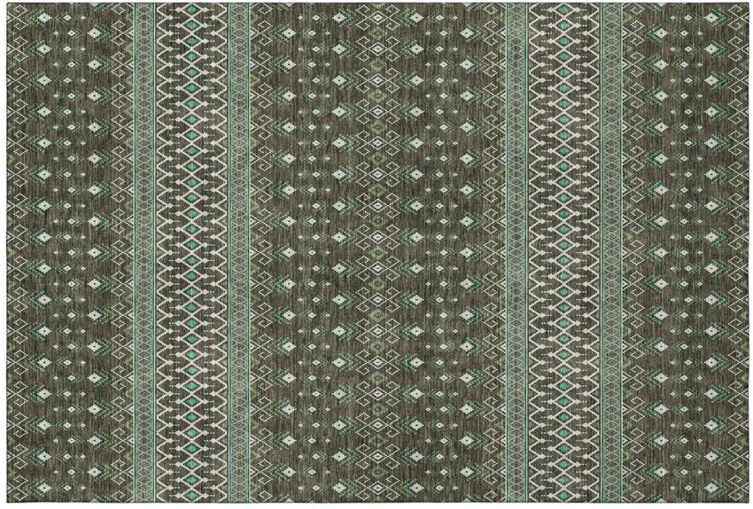 Brown And Taupe Tribal Washable Area Rug With UV Protection Photo 2