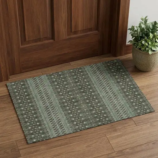 Brown And Taupe Tribal Washable Area Rug With UV Protection Photo 1