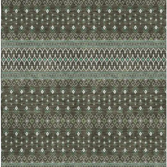 Brown And Taupe Tribal Washable Area Rug With UV Protection Photo 3