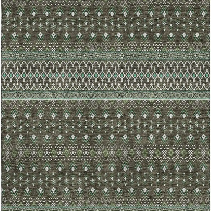 Brown And Taupe Tribal Washable Area Rug With UV Protection Photo 3