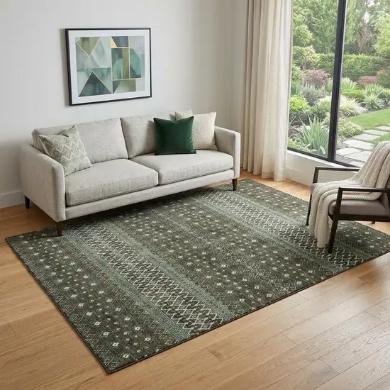 Brown And Taupe Tribal Washable Area Rug With UV Protection Photo 1