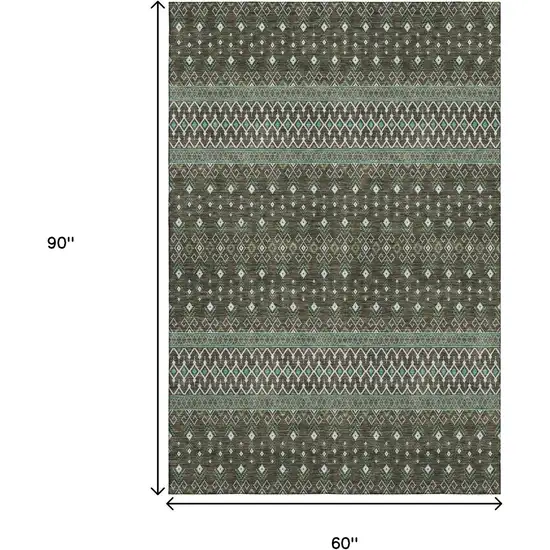 Brown And Taupe Tribal Washable Area Rug With UV Protection Photo 3