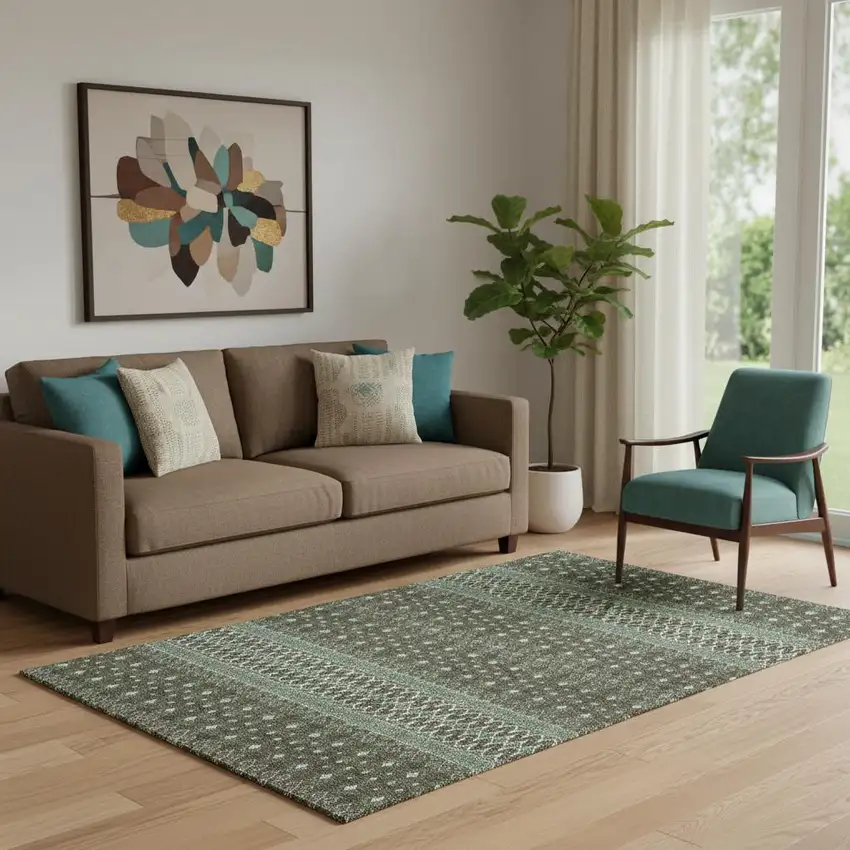 Brown And Taupe Tribal Washable Area Rug With UV Protection Photo 1