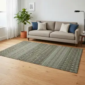 Photo of Brown And Taupe Tribal Washable Area Rug With UV Protection