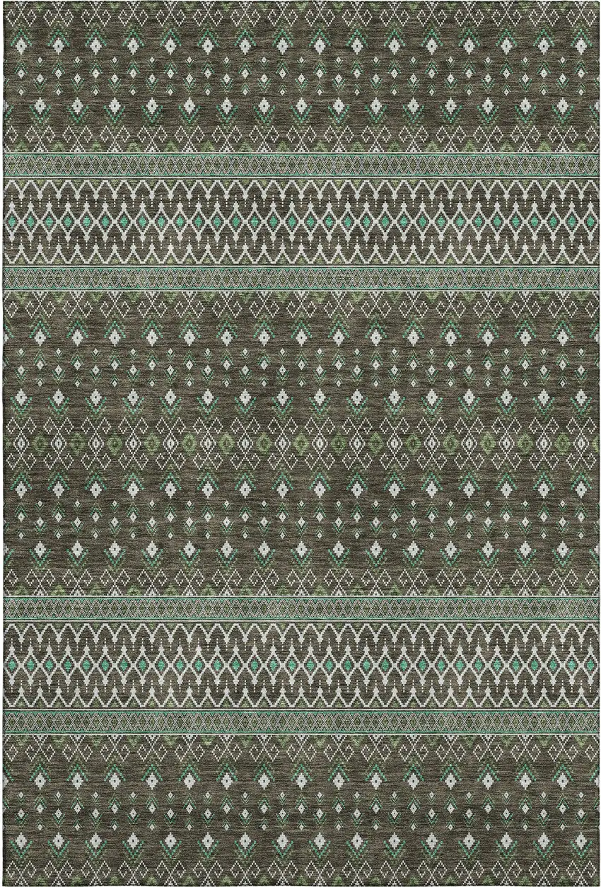 Brown And Taupe Tribal Washable Area Rug With UV Protection Photo 2