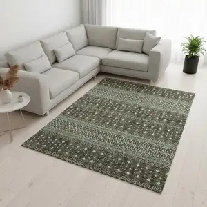 Photo of Brown And Taupe Tribal Washable Area Rug With UV Protection