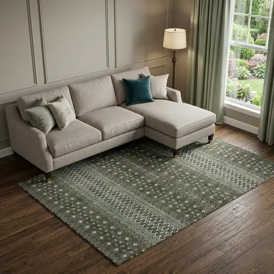 Brown And Taupe Tribal Washable Area Rug With UV Protection Photo 1