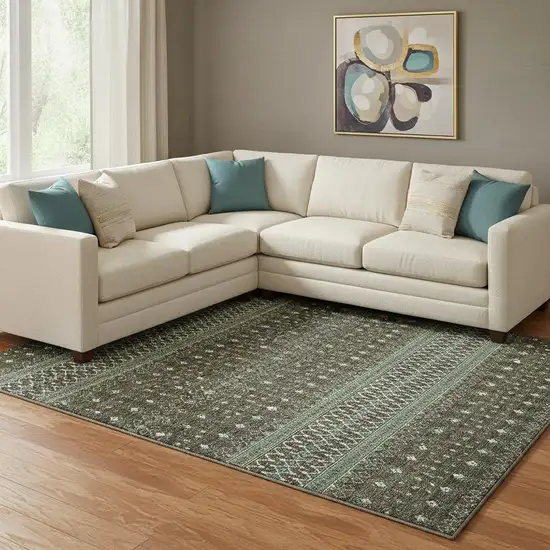 Brown And Taupe Tribal Washable Area Rug With UV Protection Photo 1