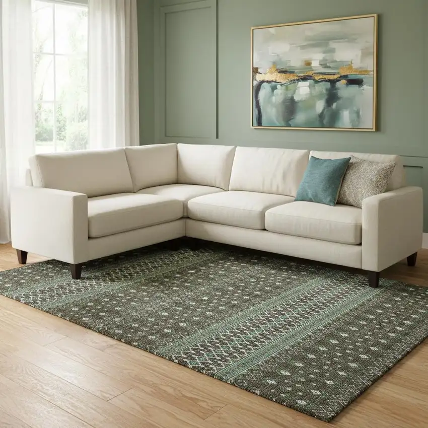 Brown And Taupe Tribal Washable Area Rug With UV Protection Photo 1