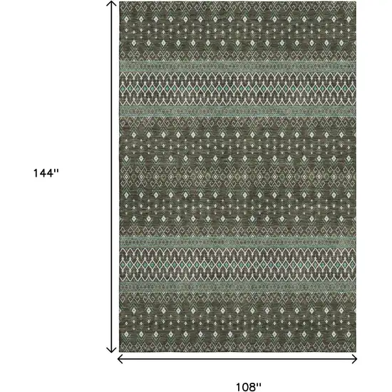 Brown And Taupe Tribal Washable Area Rug With UV Protection Photo 3