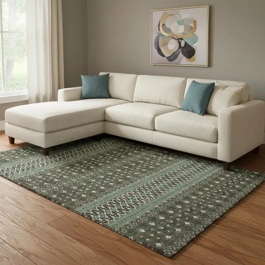 Brown And Taupe Tribal Washable Area Rug With UV Protection Photo 4