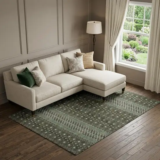 Brown And Taupe Tribal Washable Area Rug With UV Protection Photo 1