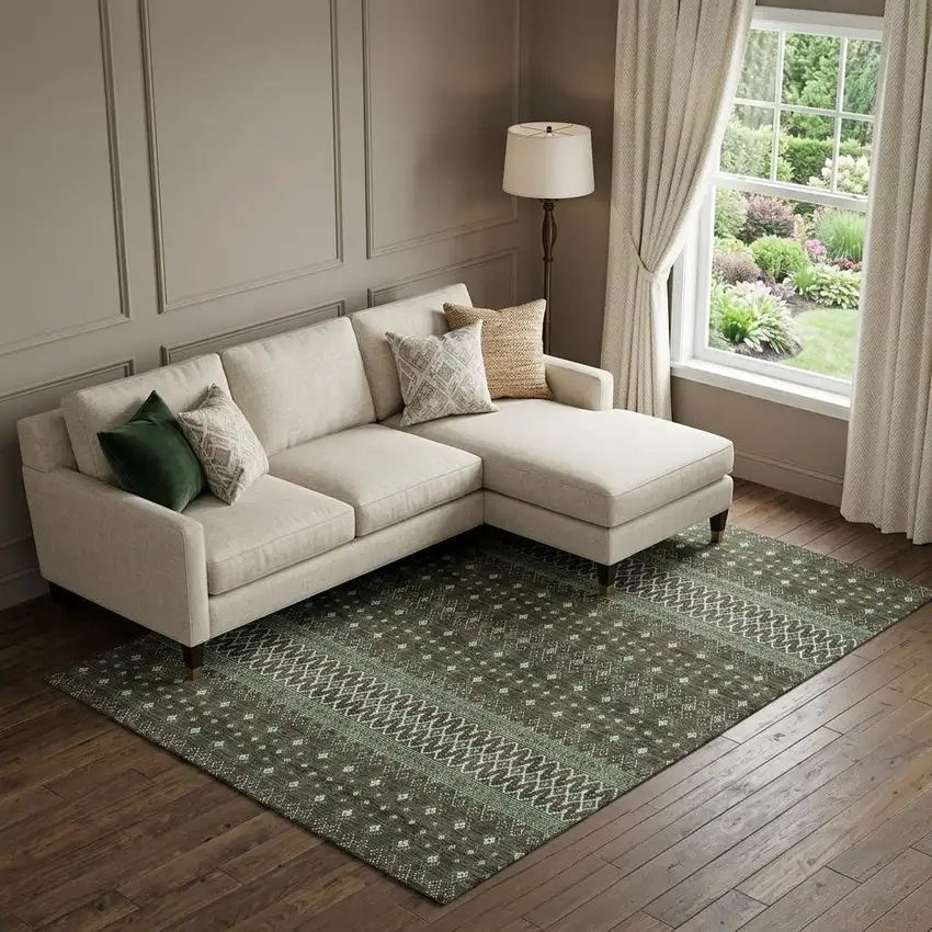 Brown And Taupe Tribal Washable Area Rug With UV Protection Photo 1