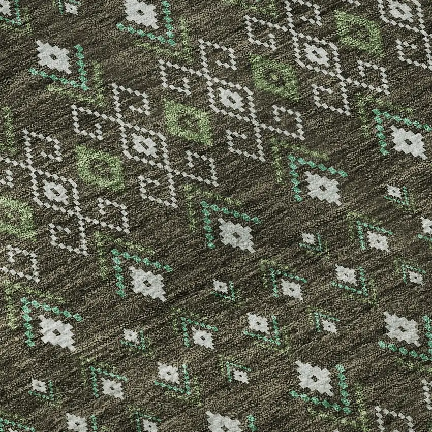 Brown And Taupe Tribal Washable Area Rug With UV Protection Photo 9