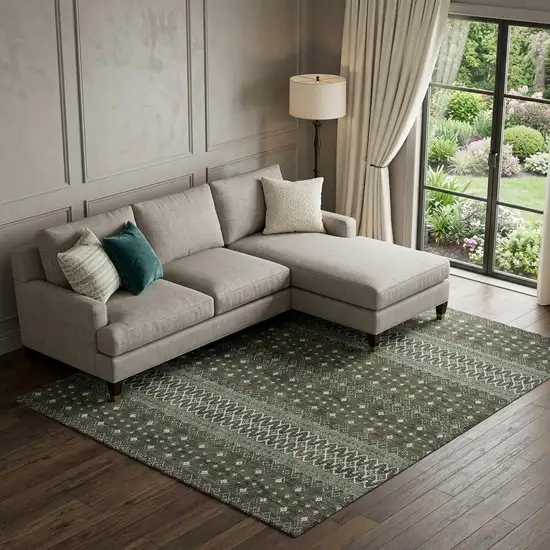 Brown And Taupe Tribal Washable Area Rug With UV Protection Photo 1