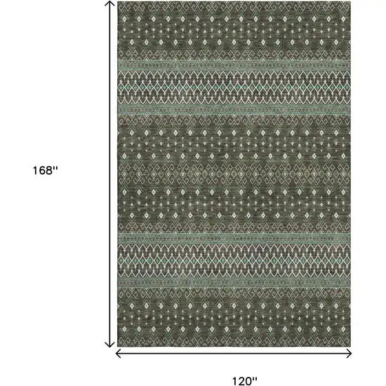 Brown And Taupe Tribal Washable Area Rug With UV Protection Photo 3