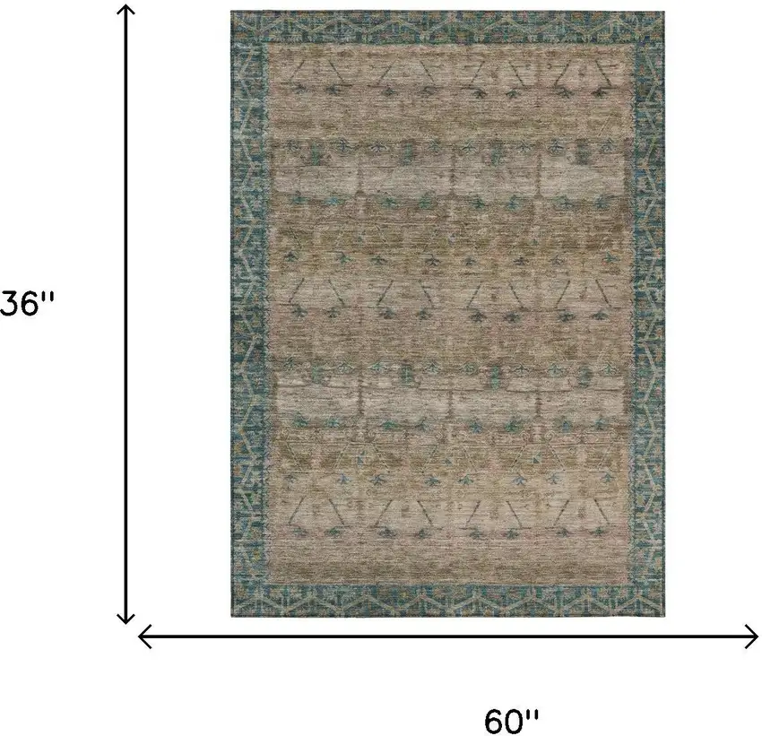 Brown And Taupe Tribal Washable Indoor Outdoor Area Rug Photo 7