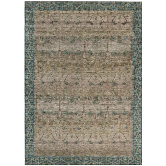 Brown And Taupe Tribal Washable Indoor Outdoor Area Rug Photo 2