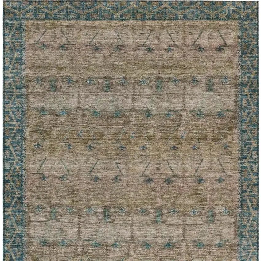 Brown And Taupe Tribal Washable Indoor Outdoor Area Rug Photo 4