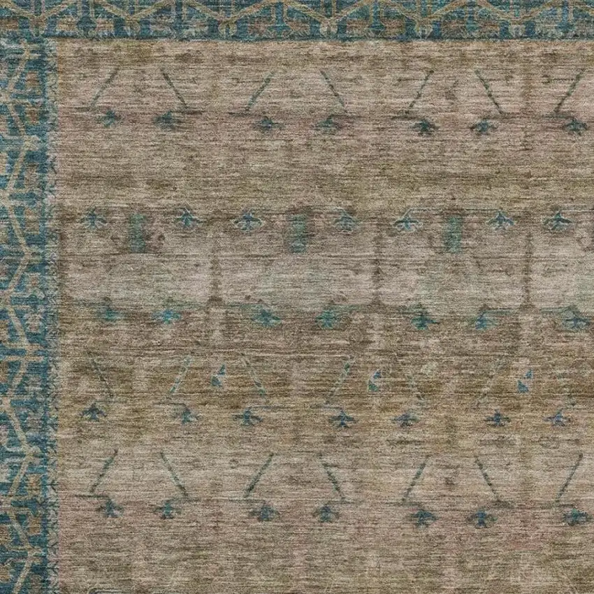 Brown And Taupe Tribal Washable Indoor Outdoor Area Rug Photo 3
