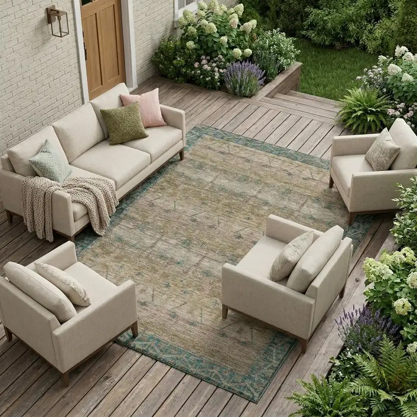 Brown And Taupe Tribal Washable Indoor Outdoor Area Rug Photo 1