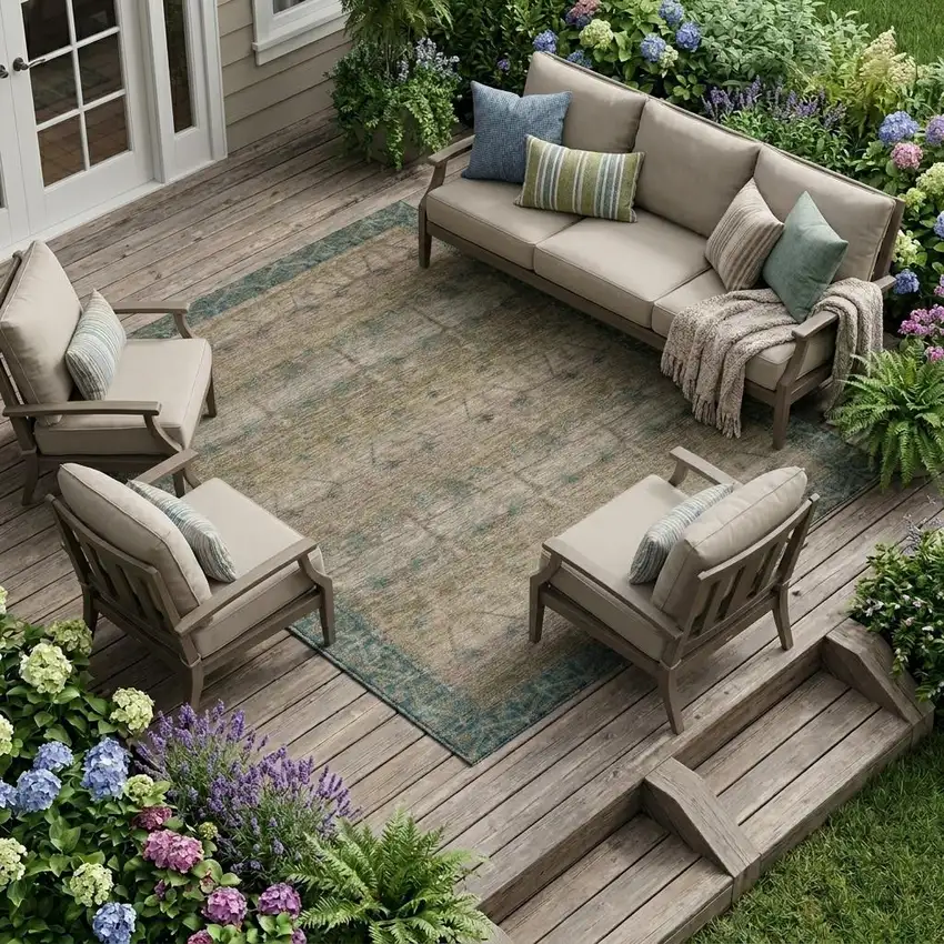 Brown And Taupe Tribal Washable Indoor Outdoor Area Rug Photo 1