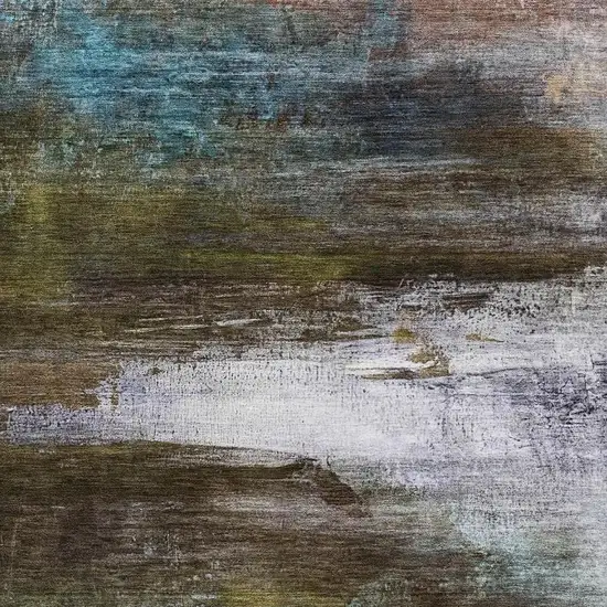Brown And Teal Abstract Washable Area Rug With UV Protection Photo 3