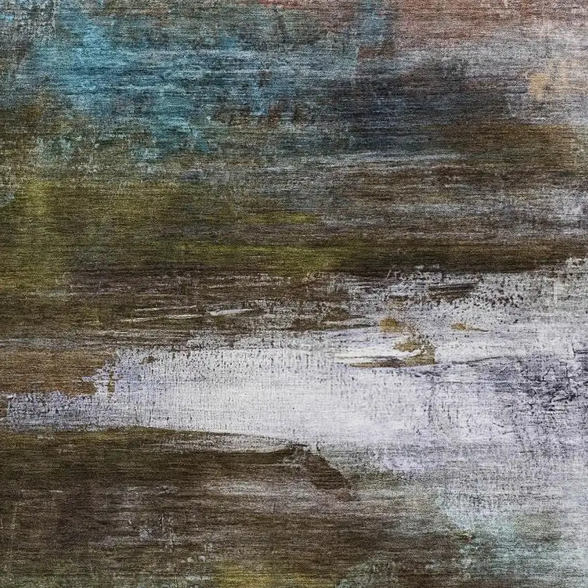 Brown And Teal Abstract Washable Area Rug With UV Protection Photo 3