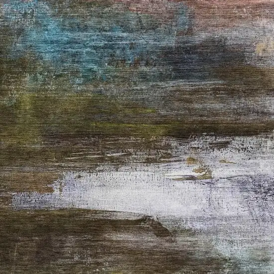 Brown And Teal Abstract Washable Area Rug With UV Protection Photo 3