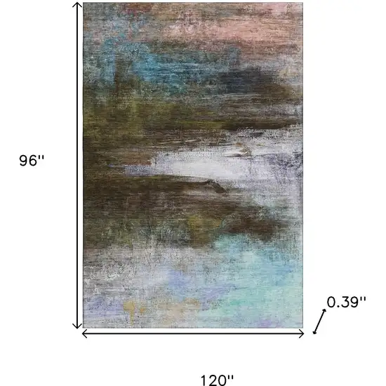 Brown And Teal Abstract Washable Area Rug With UV Protection Photo 9