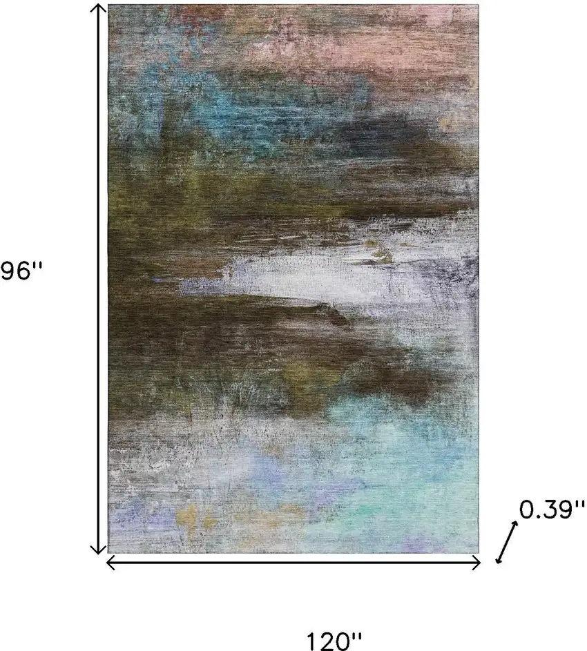 Brown And Teal Abstract Washable Area Rug With UV Protection Photo 9