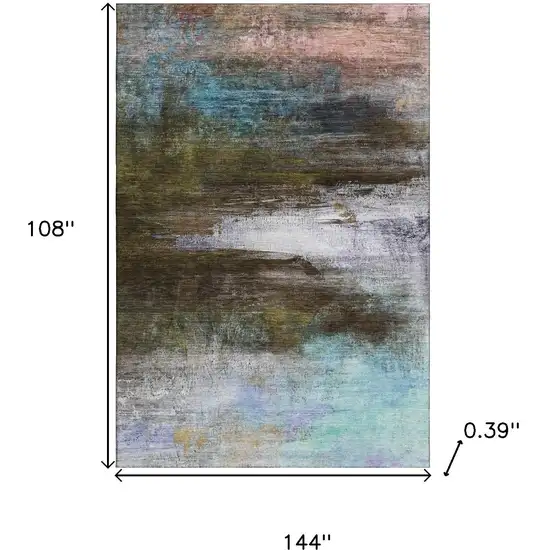 Brown And Teal Abstract Washable Area Rug With UV Protection Photo 9