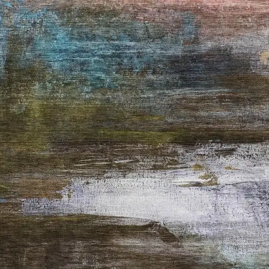 Brown And Teal Abstract Washable Area Rug With UV Protection Photo 3