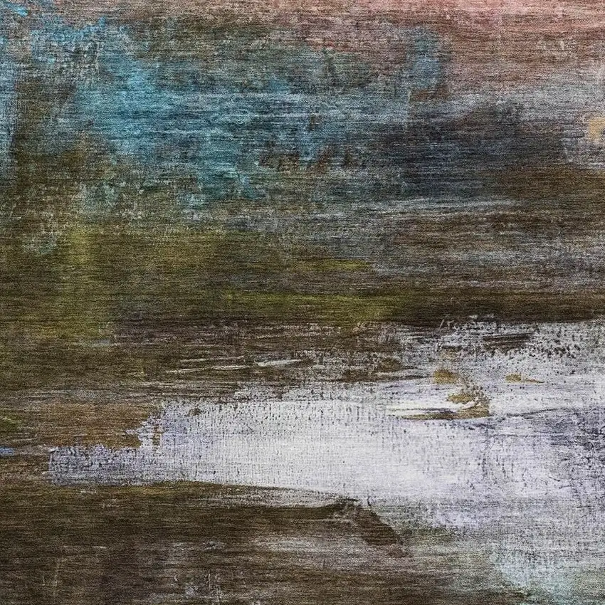 Brown And Teal Abstract Washable Area Rug With UV Protection Photo 3