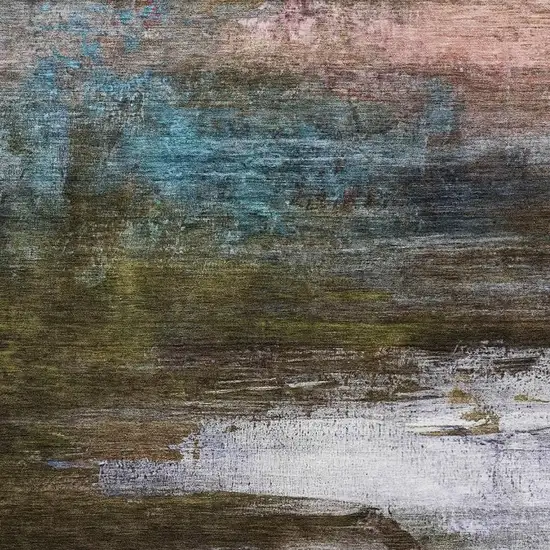 Brown And Teal Abstract Washable Area Rug With UV Protection Photo 3